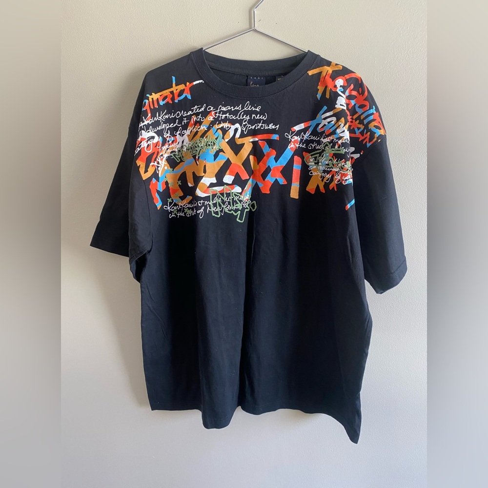 Vintage Y2K Kani Gold‎ Black Mens T-Shirt L Goth Hip Hop Artsy Colorful Print
